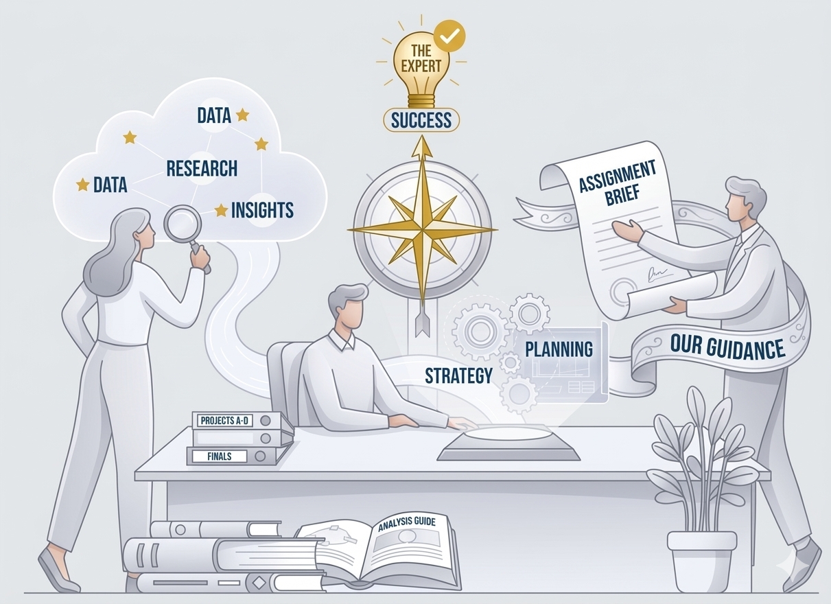 Illustration of research, planning, and expert guidance behind every assignment