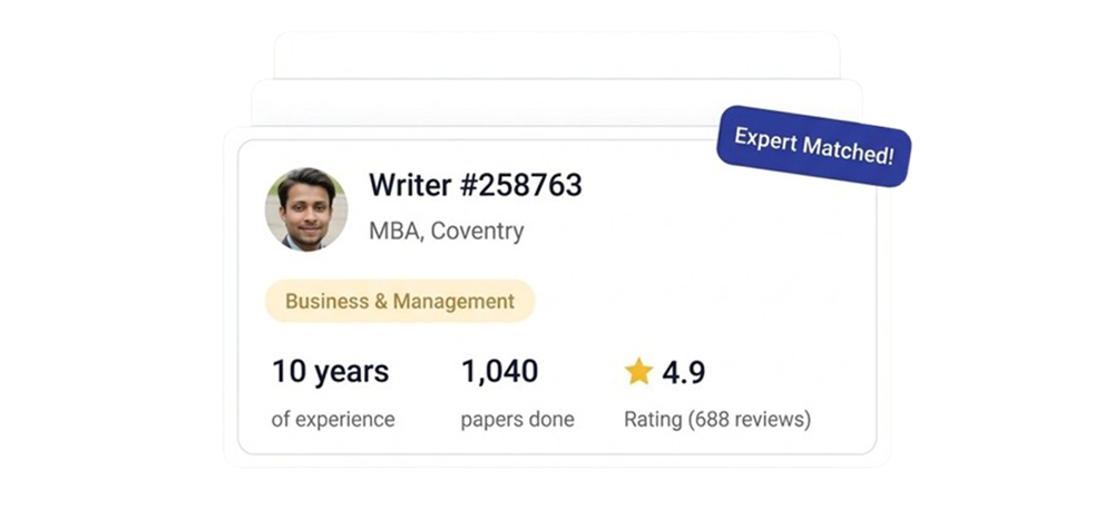 Matched expert writer profile with experience, papers done, and rating